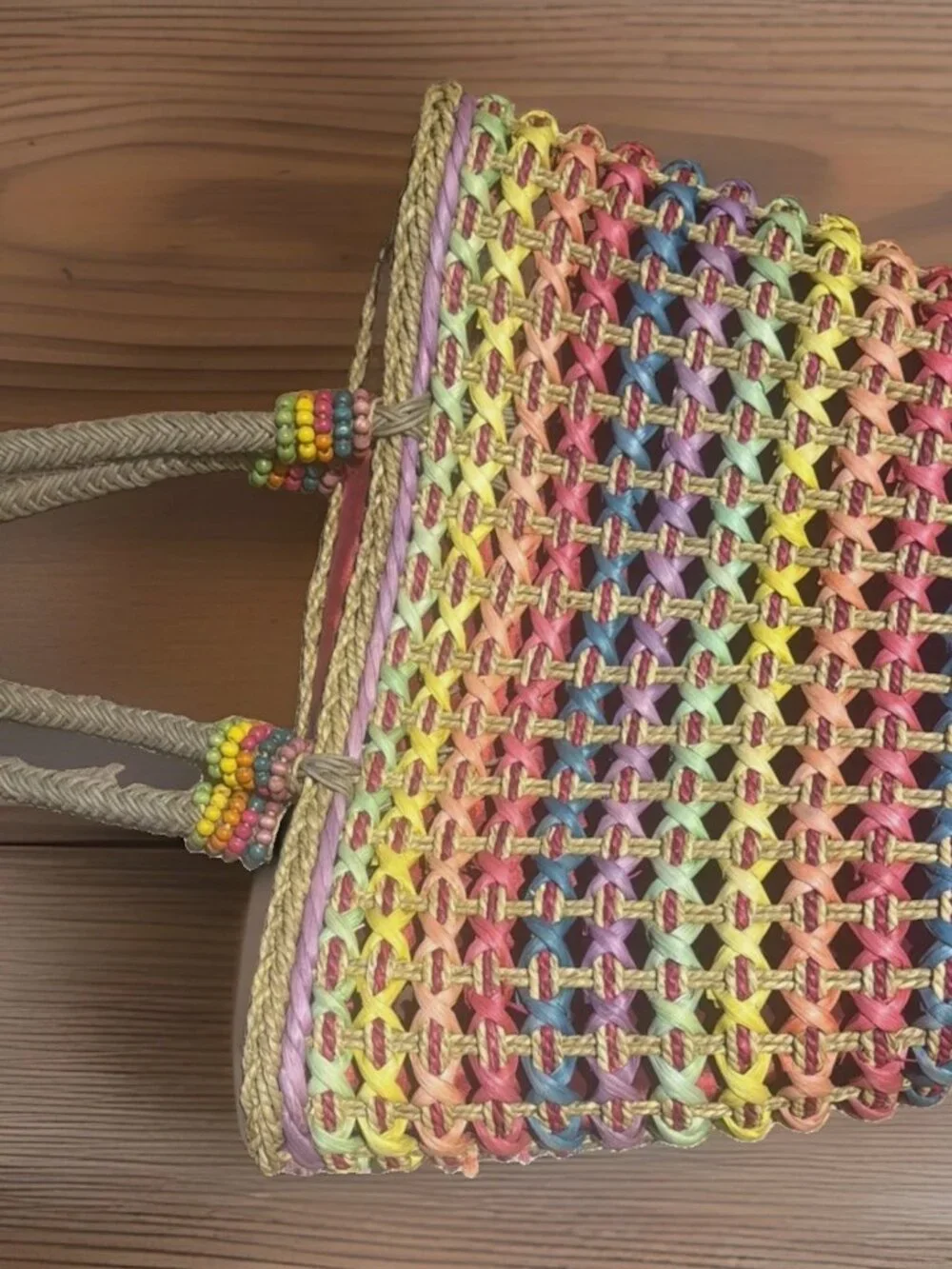 Sun And Sand Purse Straw Woven Tote Zip Closure 2 Pockets Inside Rainbow Colors